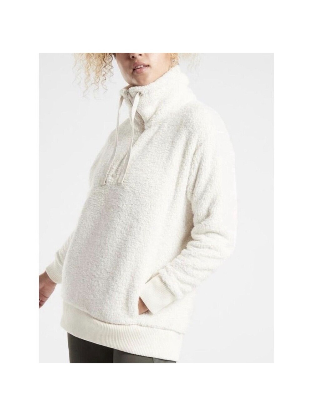 Athleta Sweatshirt Womens S Small Ivory Talus Sherpa Half Zip Pullover Pockets